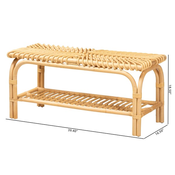 Baxton Studio Himari Modern Bohemian Natural Brown Rattan Accent Bench - 233-13164-ZORO