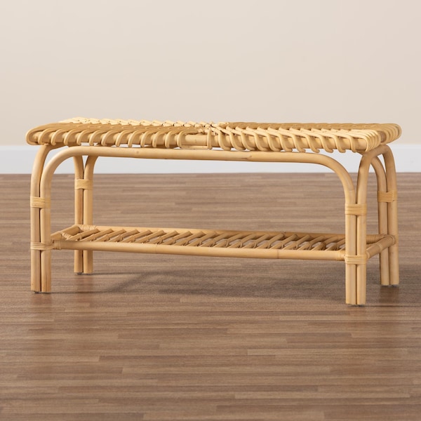 Baxton Studio Himari Modern Bohemian Natural Brown Rattan Accent Bench - 233-13164-ZORO
