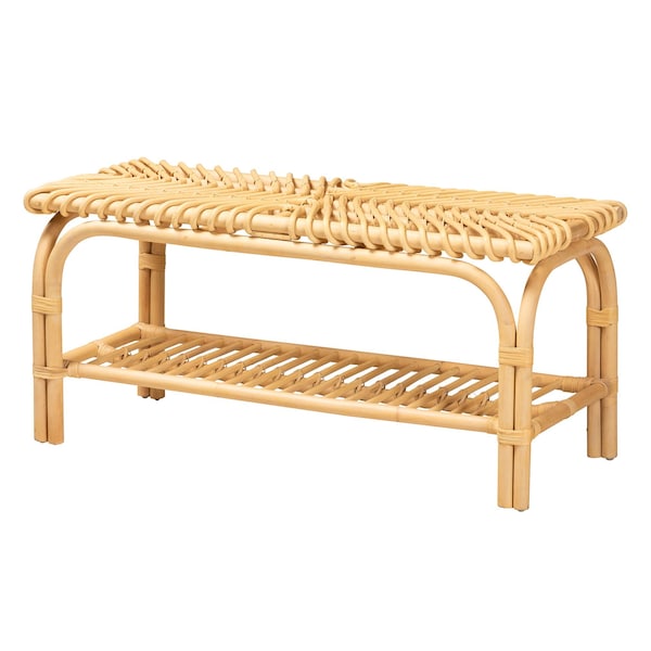 Baxton Studio Himari Modern Bohemian Natural Brown Rattan Accent Bench - 233-13164-ZORO
