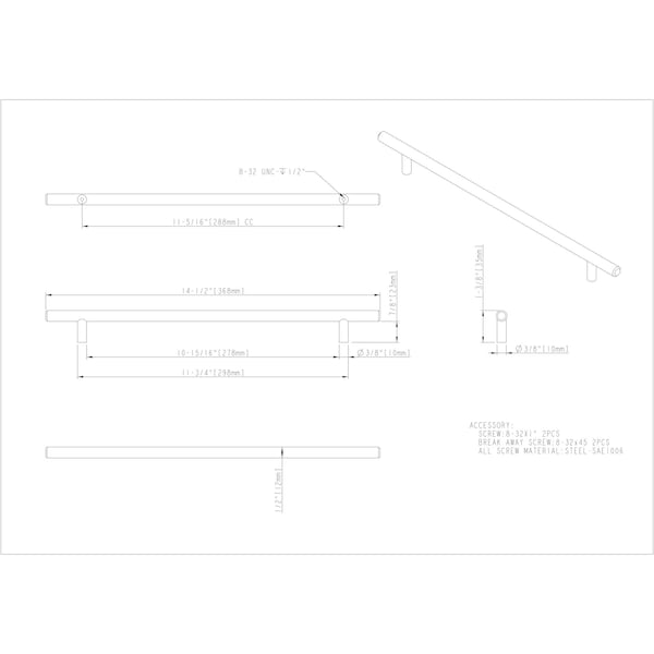 Elements By Hardware Resources 319 mm Center-to-Center Hollow Matte Black Stainless Steel Naples Cabinet Bar Pull - 397SSMB