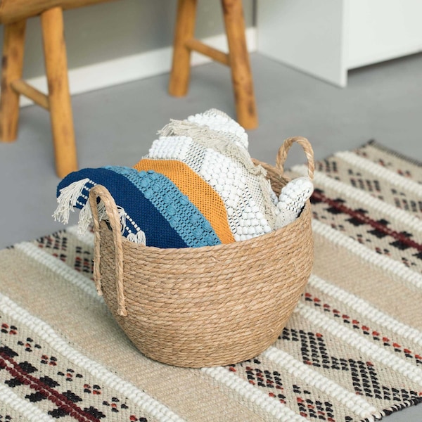 Vintiquewise Decorative Round Wicker Woven Rope Storage Blanket Basket with Braided Handles - Large - QI003835.L