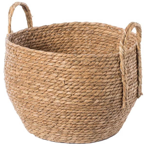 Vintiquewise Decorative Round Wicker Woven Rope Storage Blanket Basket with Braided Handles - Large - QI003835.L