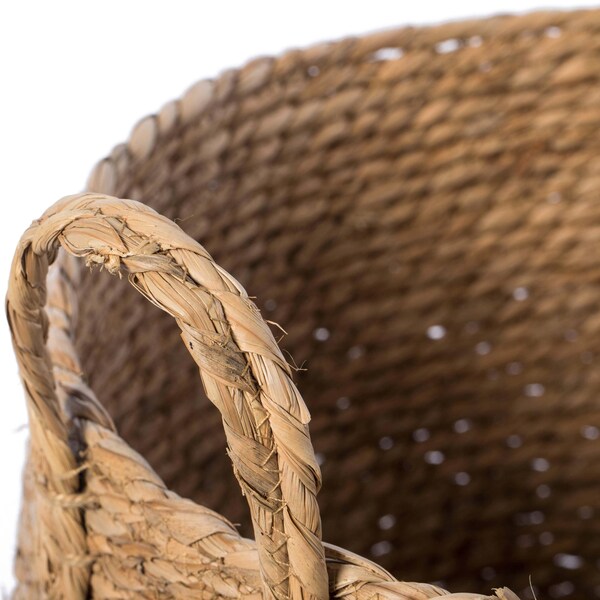 Vintiquewise Decorative Round Wicker Woven Rope Storage Blanket Basket with Braided Handles - Large - QI003835.L