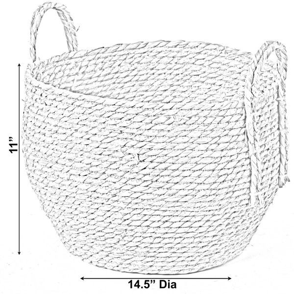 Vintiquewise Decorative Round Wicker Woven Rope Storage Blanket Basket with Braided Handles - Large - QI003835.L