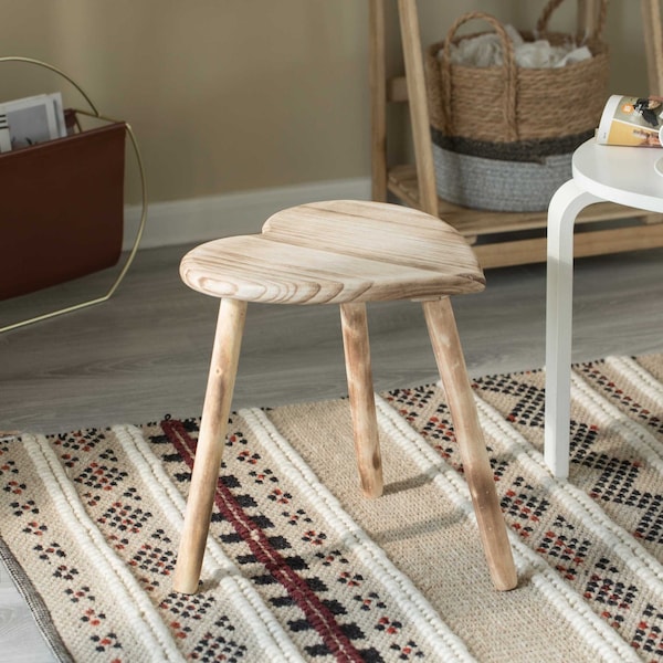 Vintiquewise Decorative Antique Heart Shaped Natural Wooden Accent Stool, Classic Room Decoration - QI004379