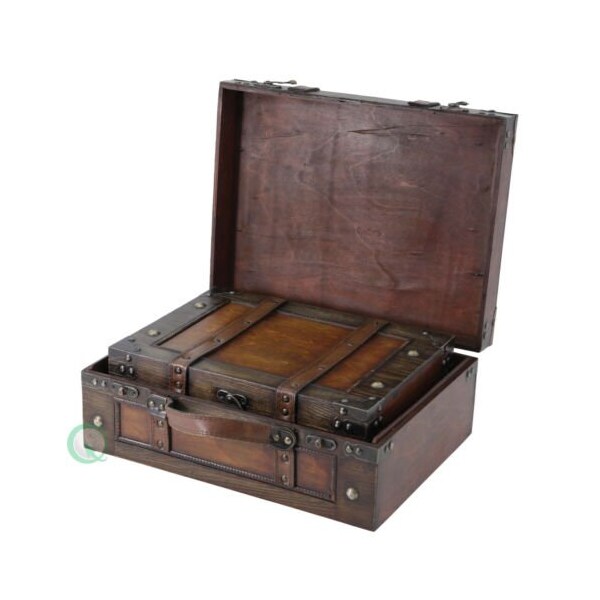 Vintiquewise Wooden Vintage Luggage Trunks - Antique Carry on Suitcase Storage Box with Hinged Lids, Set of 2 - QI003013.2