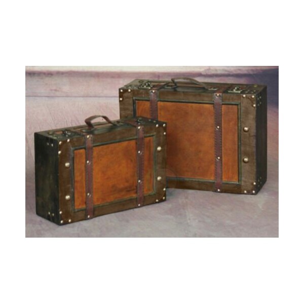 Vintiquewise Wooden Vintage Luggage Trunks - Antique Carry on Suitcase Storage Box with Hinged Lids, Set of 2 - QI003013.2