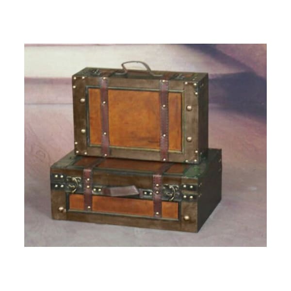 Vintiquewise Wooden Vintage Luggage Trunks - Antique Carry on Suitcase Storage Box with Hinged Lids, Set of 2 - QI003013.2