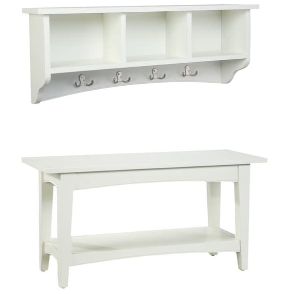 Alaterre Furniture Shaker Cottage Storage Coat Hook with Bench Set, Ivory - ASCA0304IV