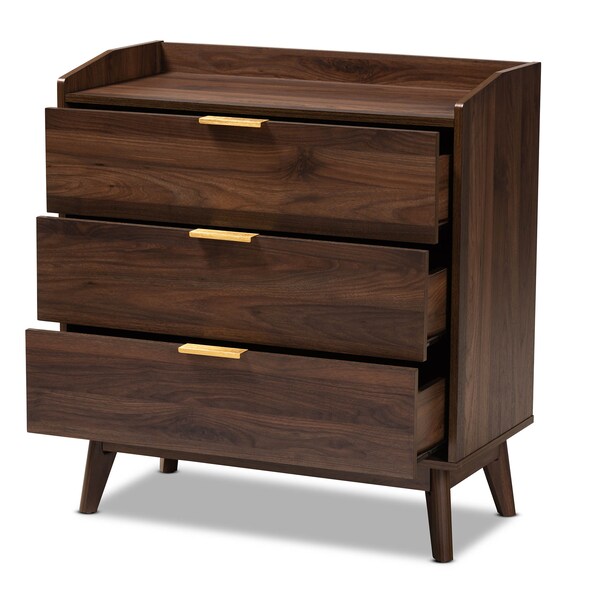 Baxton Studio Lena Mid-Century Walnut Brown Finished 3-Drawer Wood Chest - 157-9533