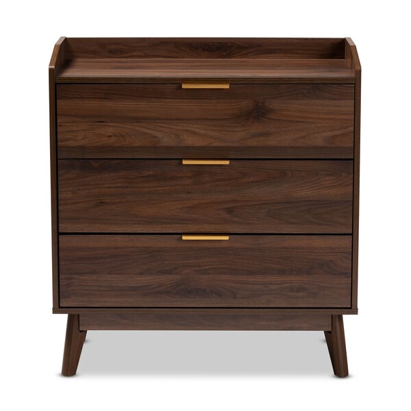 Baxton Studio Lena Mid-Century Walnut Brown Finished 3-Drawer Wood Chest - 157-9533