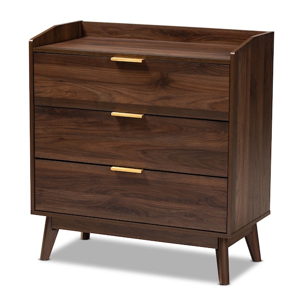 Baxton Studio Lena Mid-Century Walnut Brown Finished 3-Drawer Wood Chest - 157-9533