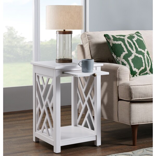 Alaterre Furniture Coventry Wood End Table with Tray Shelf and Bottom Shelf - ANCT02WH