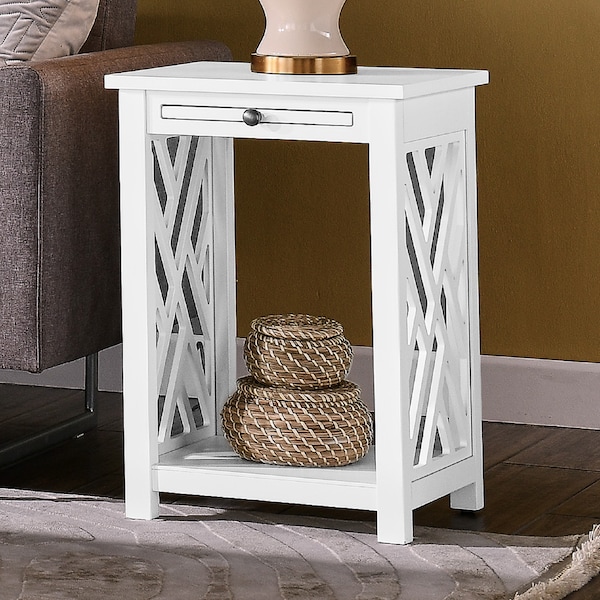 Alaterre Furniture Coventry Wood End Table with Tray Shelf and Bottom Shelf - ANCT02WH