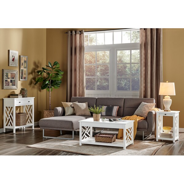 Alaterre Furniture Coventry Wood End Table with Tray Shelf and Bottom Shelf - ANCT02WH