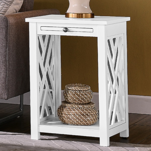 Alaterre Furniture Coventry Wood End Table with Tray Shelf and Bottom Shelf - ANCT02WH
