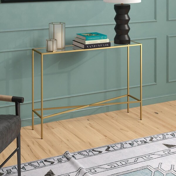 Henn & Hart 42 in. Henley Console Table with Glass Tabletop, Brass - AT1279