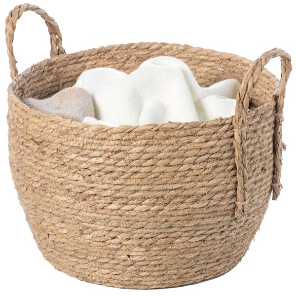 Vintiquewise Decorative Round Wicker Woven Rope Storage Blanket Basket with Braided Handles - Medium - QI003835.M