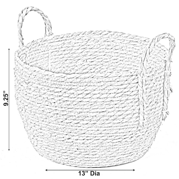 Vintiquewise Decorative Round Wicker Woven Rope Storage Blanket Basket with Braided Handles - Medium - QI003835.M