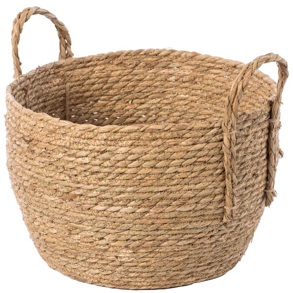 Vintiquewise Decorative Round Wicker Woven Rope Storage Blanket Basket with Braided Handles - Medium - QI003835.M