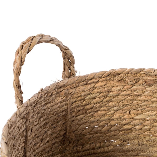 Vintiquewise Decorative Round Wicker Woven Rope Storage Blanket Basket with Braided Handles - Medium - QI003835.M