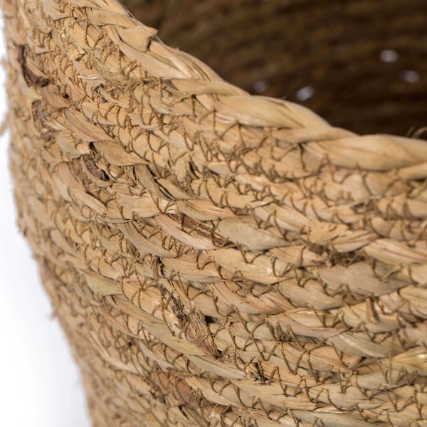 Vintiquewise Decorative Round Wicker Woven Rope Storage Blanket Basket with Braided Handles - Medium - QI003835.M