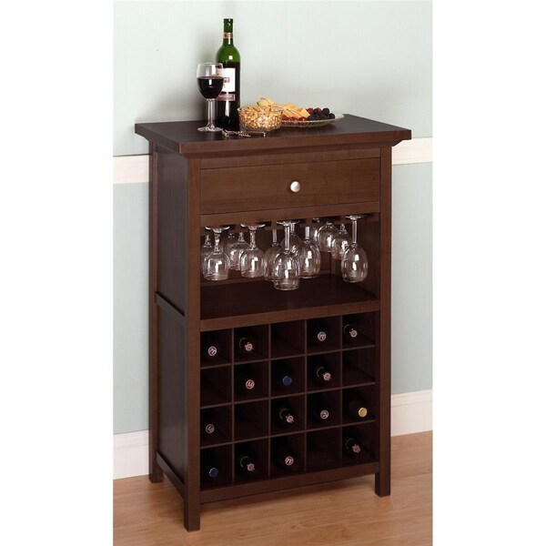 Winsome Walnut Beechwood WINE CABINET GLASS 20 BTL - 94441