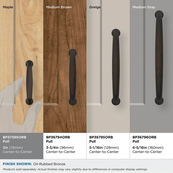 Amerock Renown 3 inch 76mm Center-to-Center Oil Rubbed Bronze Cabinet Pull - BP37395ORB