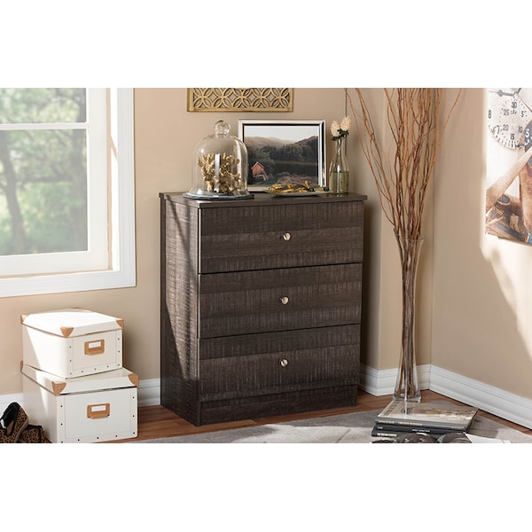 Baxton Studio Decon Espresso Brown Wood 3-Drawer Storage Chest - 119-6495