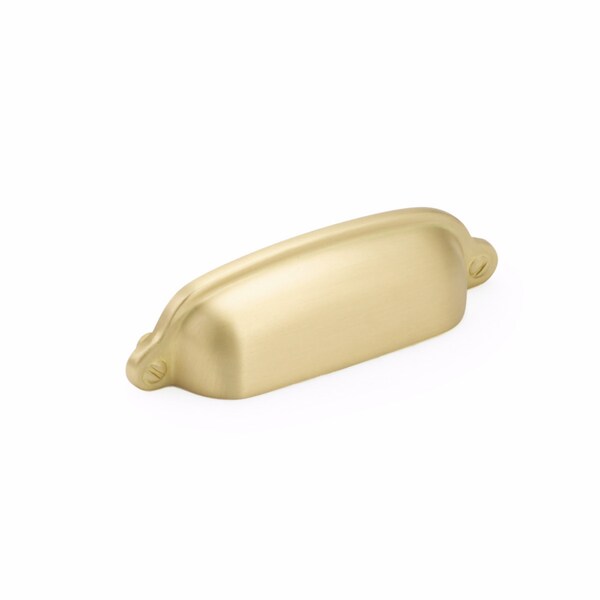 Schaub 3in Center to Center Country Cup Pull Satin Brass Finish - 743-SB