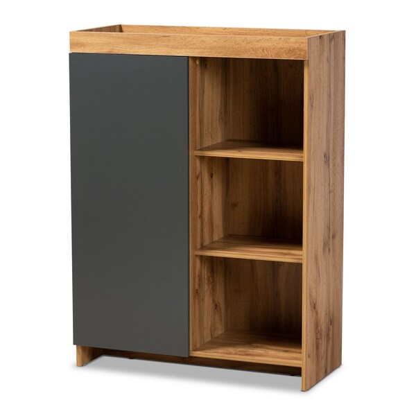 Baxton Studio Caspian Modern and Contemporary Two-Tone Grey and Oak Brown Finished Wood Shoe Cabinet - 179-11216-ZORO