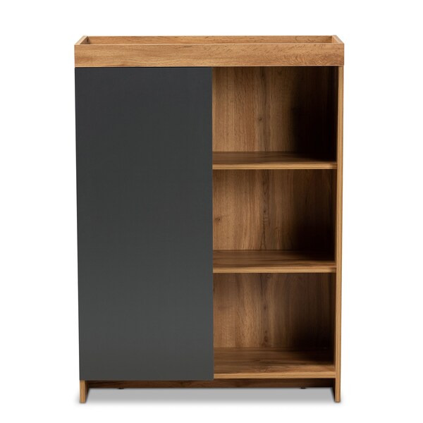 Baxton Studio Caspian Modern and Contemporary Two-Tone Grey and Oak Brown Finished Wood Shoe Cabinet - 179-11216-ZORO