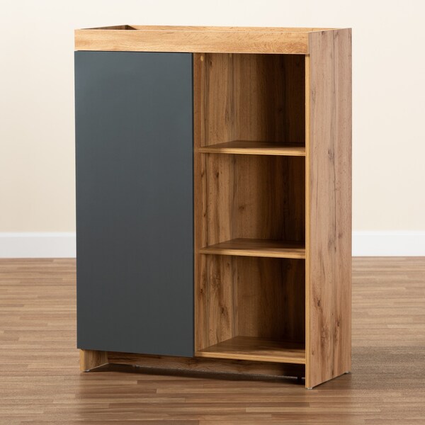 Baxton Studio Caspian Modern and Contemporary Two-Tone Grey and Oak Brown Finished Wood Shoe Cabinet - 179-11216-ZORO
