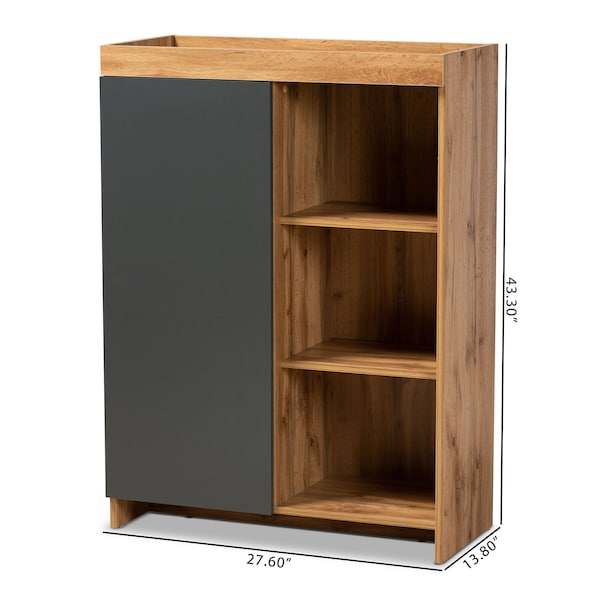 Baxton Studio Caspian Modern and Contemporary Two-Tone Grey and Oak Brown Finished Wood Shoe Cabinet - 179-11216-ZORO