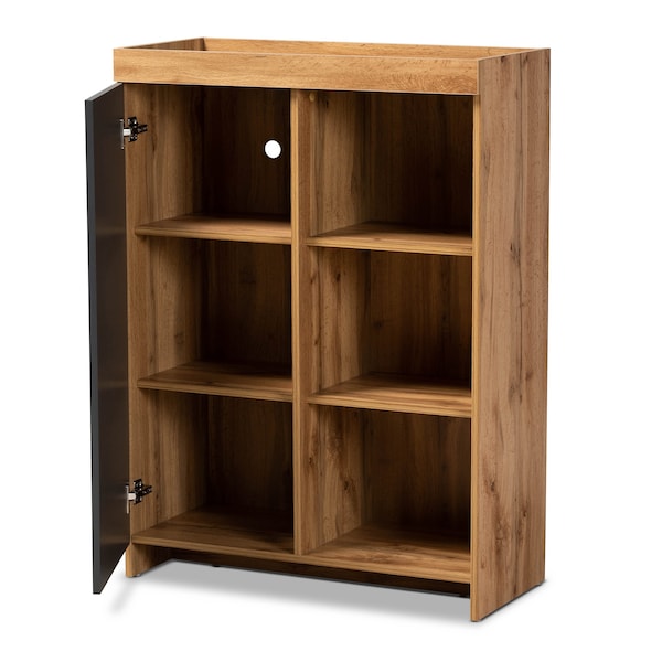 Baxton Studio Caspian Modern and Contemporary Two-Tone Grey and Oak Brown Finished Wood Shoe Cabinet - 179-11216-ZORO