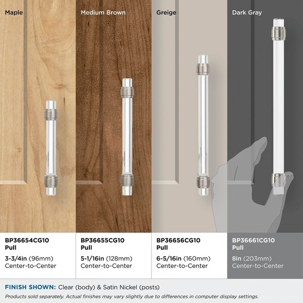 Amerock Glacio 8 inch 203mm Center-to-Center Clear/Satin Nickel Cabinet Pull - BP36661CG10