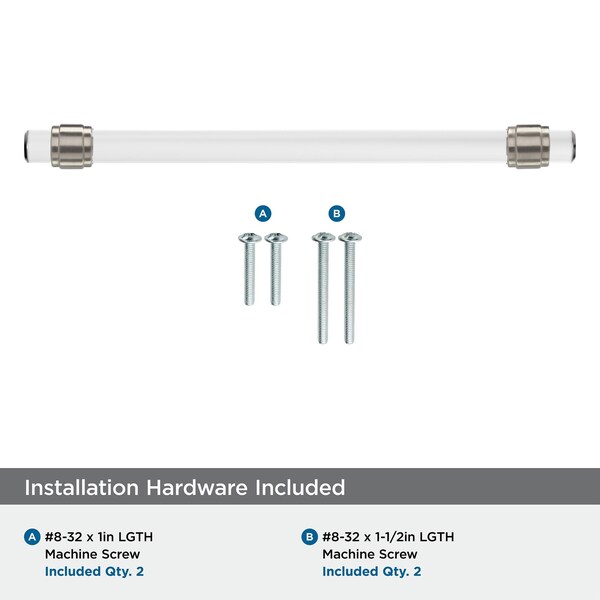 Amerock Glacio 8 inch 203mm Center-to-Center Clear/Satin Nickel Cabinet Pull - BP36661CG10