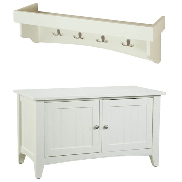 Alaterre Furniture Shaker Cottage Tray Shelf Coat Hook with Cabinet Bench, Ivory - ASCA0509IV