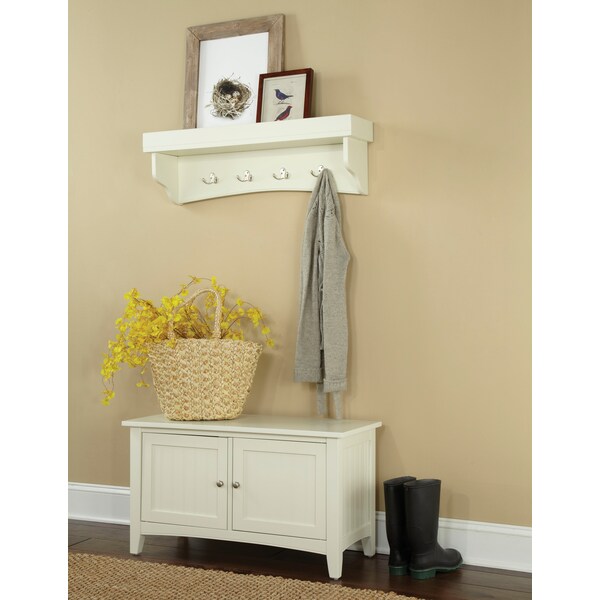 Alaterre Furniture Shaker Cottage Tray Shelf Coat Hook with Cabinet Bench, Ivory - ASCA0509IV