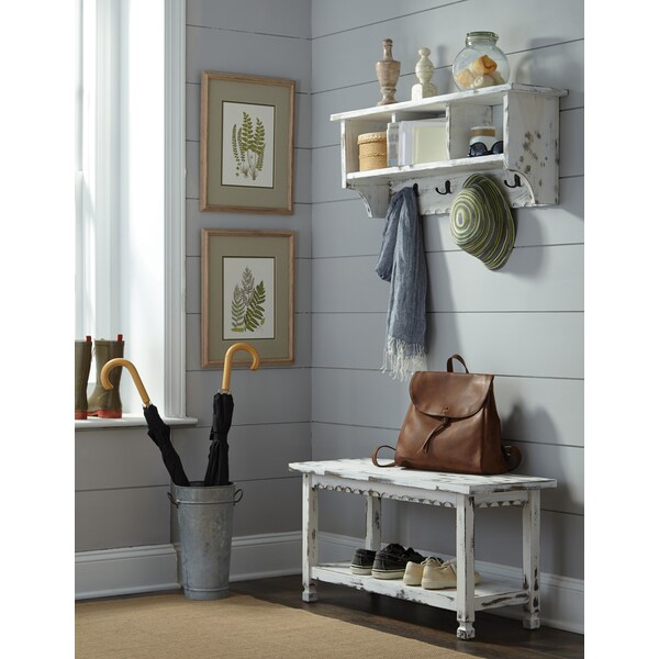 Alaterre Furniture Country Cottage Coat Hooks and Bench Set, White Antique Finish - ACCA0304WA