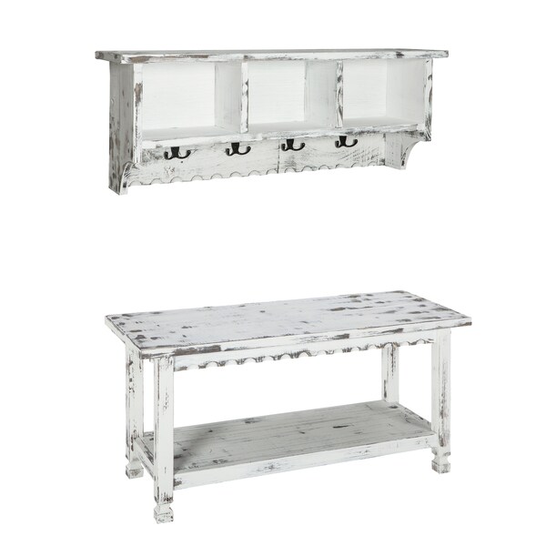 Alaterre Furniture Country Cottage Coat Hooks and Bench Set, White Antique Finish - ACCA0304WA