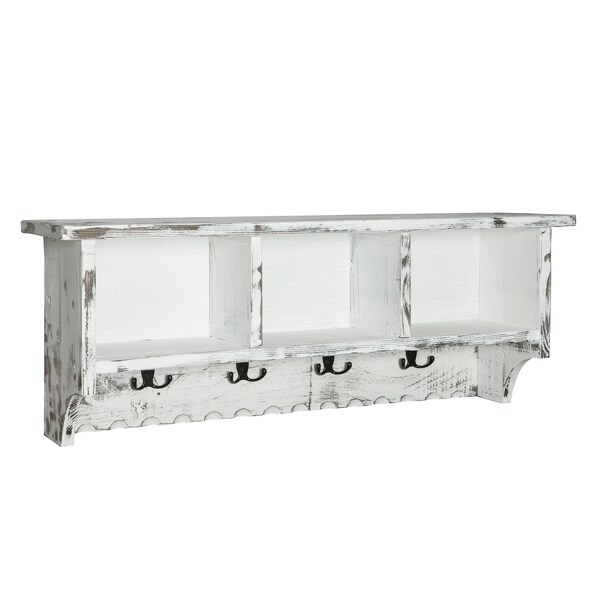 Alaterre Furniture Country Cottage Coat Hooks and Bench Set, White Antique Finish - ACCA0304WA