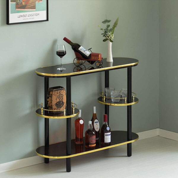 Fabulaxe 2 Pieces Set, Bartender Serving Station, Bar Console Working Counter with Open Shelves Wood, Brown - QI004485-86.BN