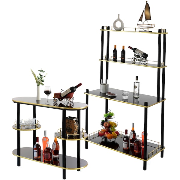 Fabulaxe 2 Pieces Set, Bartender Serving Station, Bar Console Working Counter with Open Shelves Wood, Brown - QI004485-86.BN