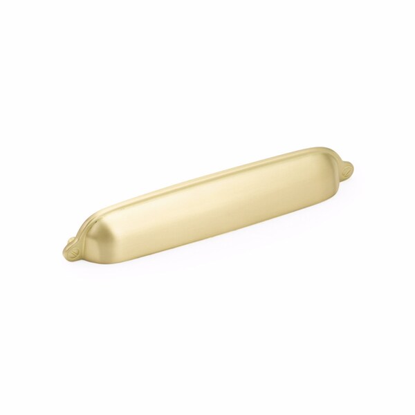 Schaub 6in Center to Center Country Cup Pull Satin Brass Finish - 744-SB