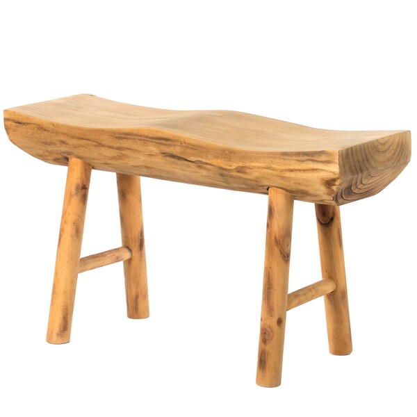 Vintiquewise Rustic Carved Wood Natural Edge Entryway Log Accent Bench - QI003836