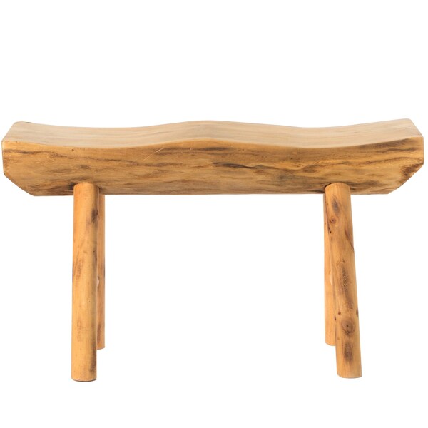 Vintiquewise Rustic Carved Wood Natural Edge Entryway Log Accent Bench - QI003836