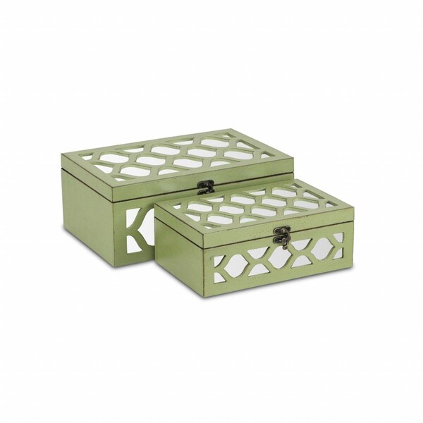Palacedesigns Quatrefoil Mirror Jewelry Storage Boxes, Green - PA3099340