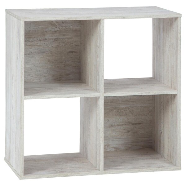 Benjara 4 Cube Wooden Organizer with Grain Details, Washed White - BM227055