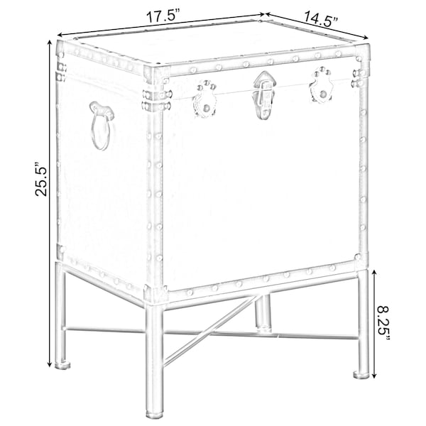 Vintiquewise Brown and Black Trimmed Faux Leather Lockable Square Lined Storage Trunk, End Table on Metal Stand - QI003796.BN